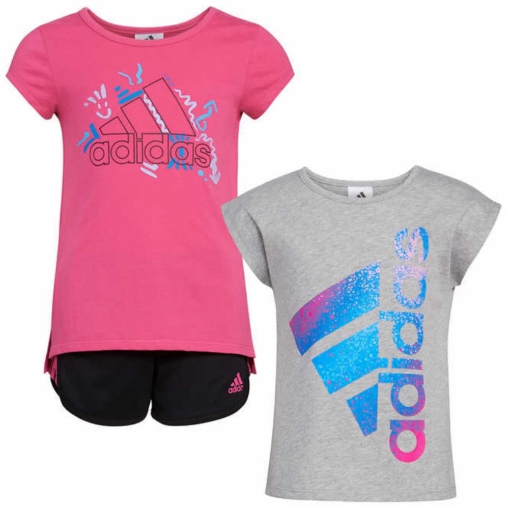 NWT adidas Kids Youth Girls 3-piece Active Set DARK PINK casual summer soccer